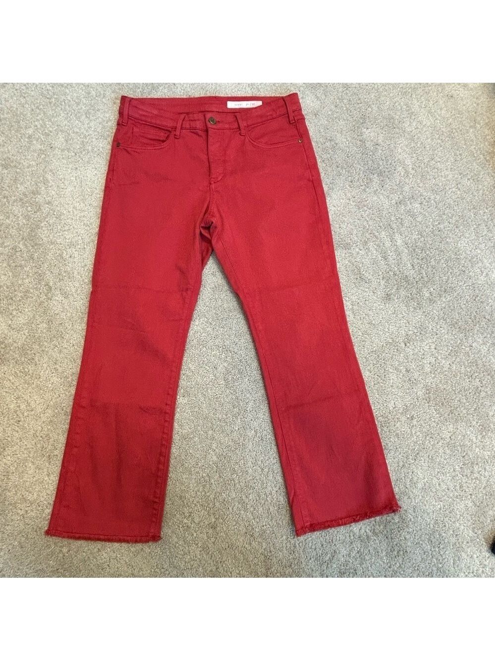 Anthropologie Pilcro and the Letterpress Coral Red Script Faded Crop Raw Hem 30